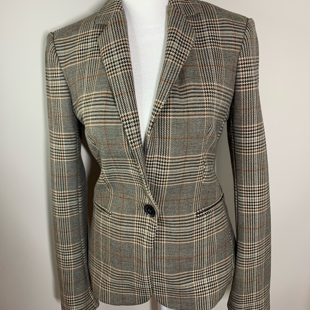 Women's Plaid Blazer - Gray and Brown